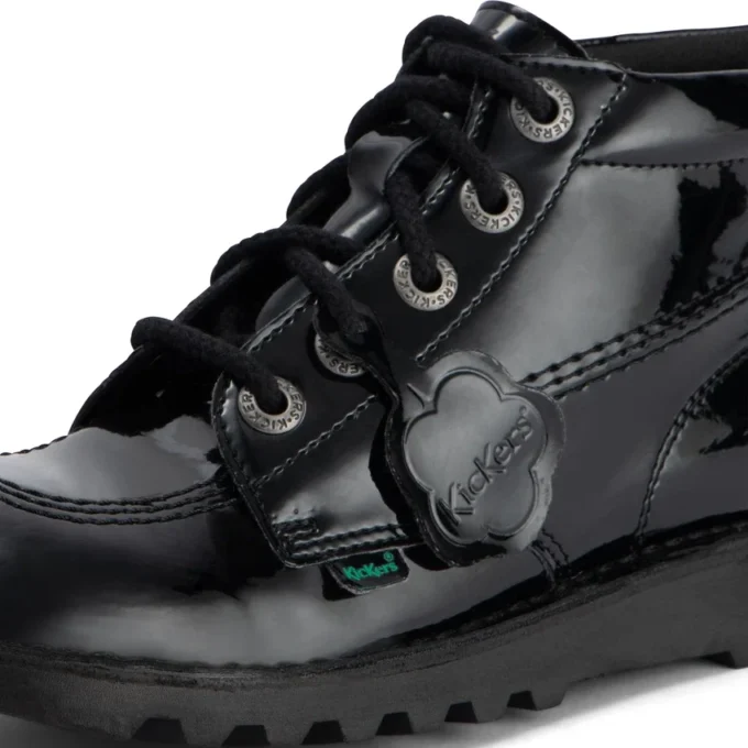 Scarpe da donna Kick Hi in pelle alternativa verniciata nera Scarpe da donna Kick Hi in pelle alternativa verniciata nera