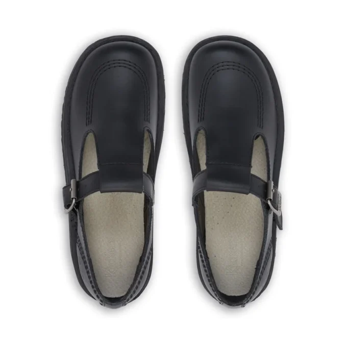 Scarpe da donna Kick T-Bar in pelle nera Scarpe da donna Kick T-Bar in pelle nera