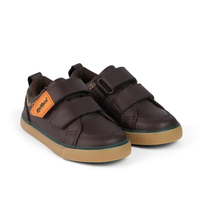 Scarpe da ginnastica Tovni Twin ZigZag per neonati maschi in pelle marrone