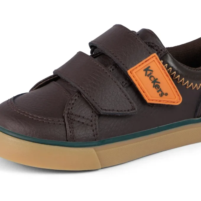 Scarpe da ginnastica Tovni Twin ZigZag per neonati maschi in pelle marrone