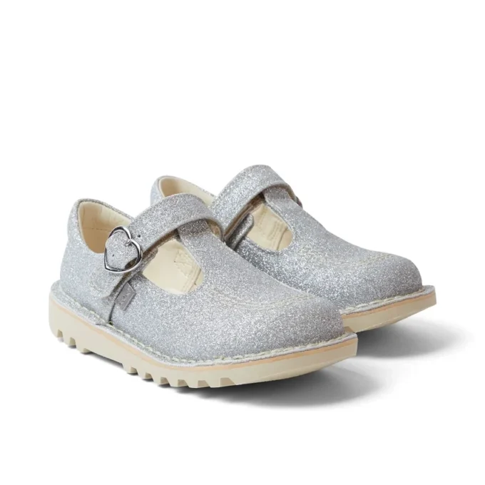 Scarpe da neonato Kick T-Bar Glitter Cosmic in tessuto argento Scarpe da neonato Kick T-Bar Glitter Cosmic in tessuto argento