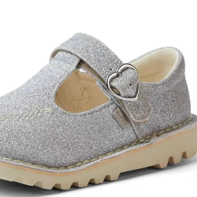 Scarpe da neonato Kick T-Bar Glitter Cosmic in tessuto argento Scarpe da neonato Kick T-Bar Glitter Cosmic in tessuto argento