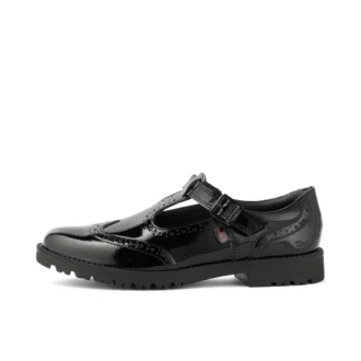 Scarpe da ragazza Lachly Brogue T-Bar in vernice nera