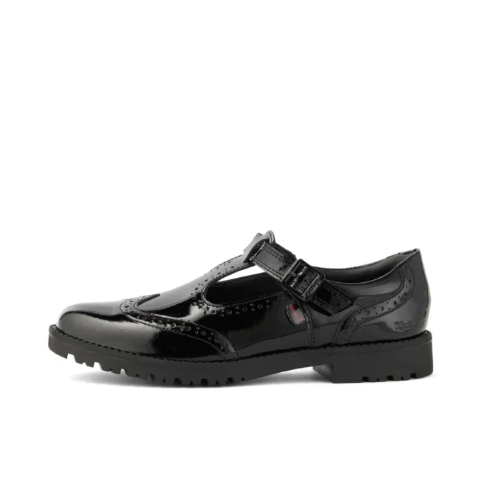 Scarpe da ragazza Lachly Brogue T-Bar in vernice nera Scarpe da ragazza Lachly Brogue T-Bar in vernice nera