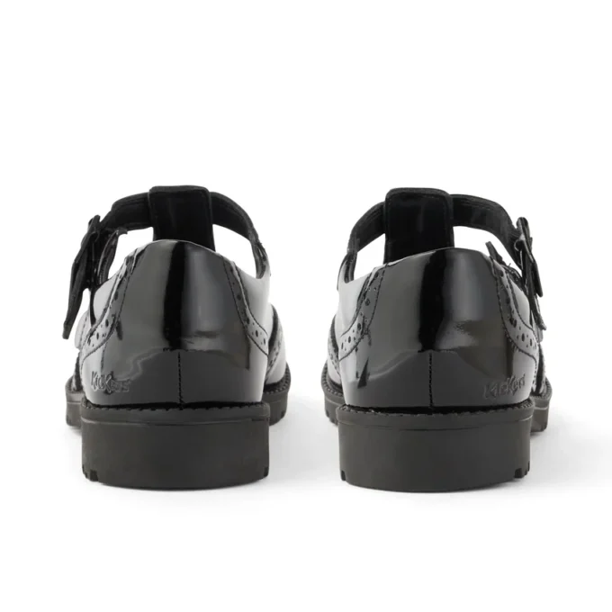 Scarpe da ragazza Lachly Brogue T-Bar in vernice nera Scarpe da ragazza Lachly Brogue T-Bar in vernice nera