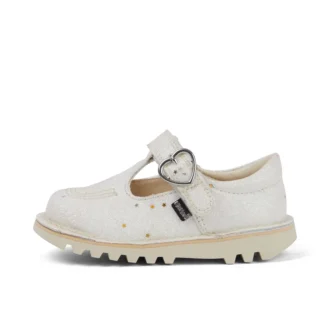 Scarpe Kick T-Bar glitterate unisex per neonati, bianche
