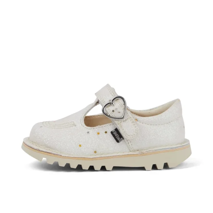 Scarpe Kick T-Bar glitterate unisex per neonati, bianche