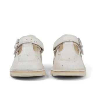 Scarpe Kick T-Bar glitterate unisex per neonati, bianche