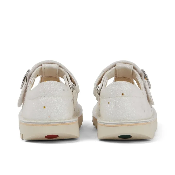 Scarpe Kick T-Bar glitterate unisex per neonati, bianche