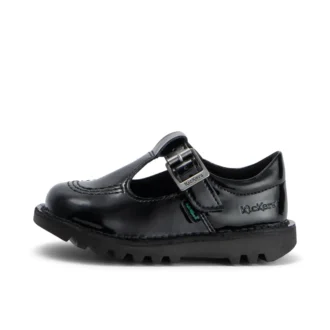 Scarpe Kick T-Bar in similpelle verniciata per bambine, nero