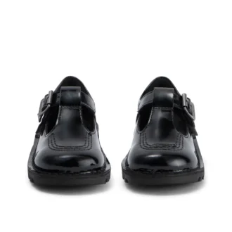Scarpe Kick T-Bar in similpelle verniciata per bambine, nero