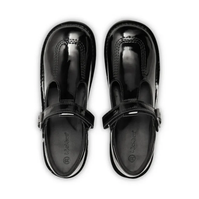 Scarpe Kick T-Bar in vernice nera da ragazza Scarpe Kick T-Bar in vernice nera da ragazza
