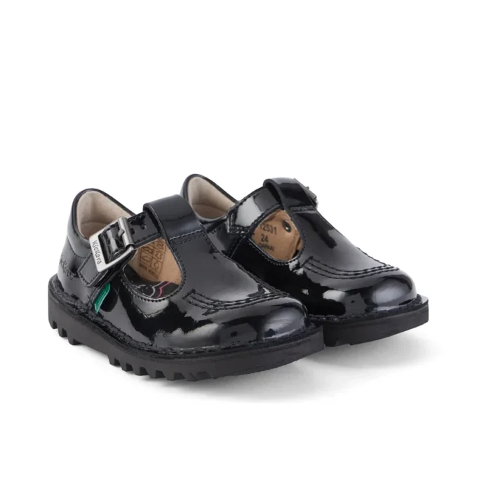 Scarpe Kick T-Bar in vernice nera per bambine Scarpe Kick T-Bar in vernice nera per bambine