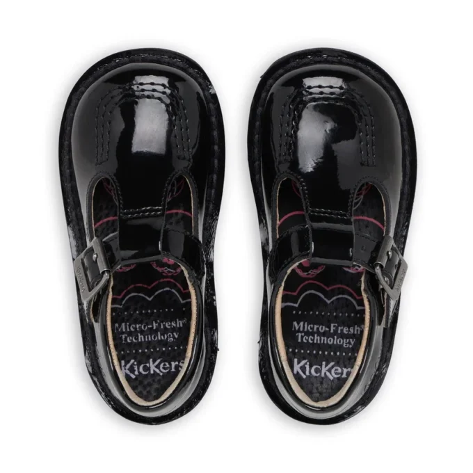 Scarpe Kick T-Bar in vernice nera per bambine Scarpe Kick T-Bar in vernice nera per bambine