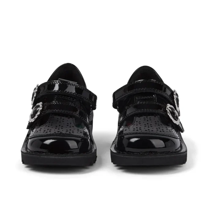 Scarpe Kick T-Bar per bambine in vernice nera Scarpe Kick T-Bar per bambine in vernice nera