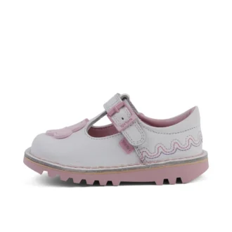 Scarpe T-Bar Wave in pelle per bambina, bianco