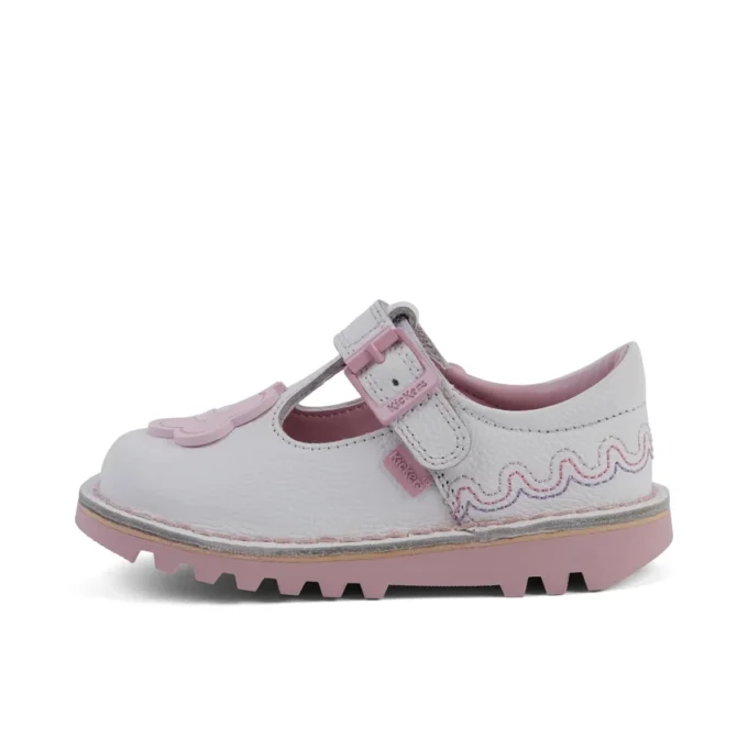 Scarpe T-Bar Wave in pelle per bambina, bianco Scarpe T-Bar Wave in pelle per bambina, bianco