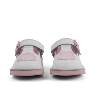 Scarpe T-Bar Wave in pelle per bambina, bianco