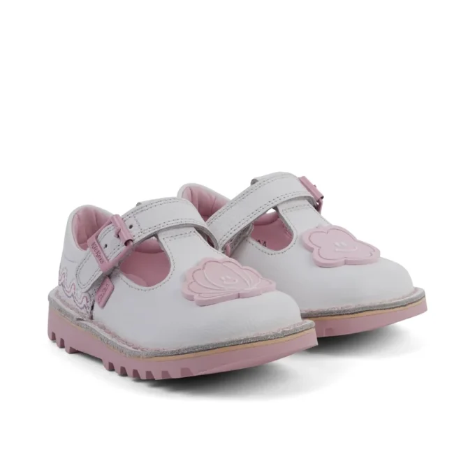 Scarpe T-Bar Wave in pelle per bambina, bianco Scarpe T-Bar Wave in pelle per bambina, bianco