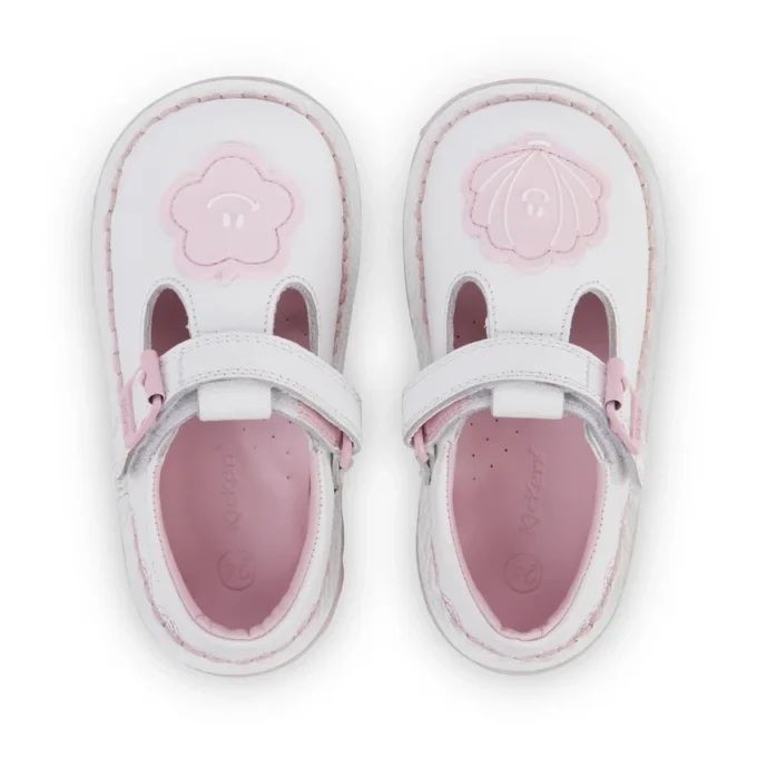 Scarpe T-Bar Wave in pelle per bambina, bianco Scarpe T-Bar Wave in pelle per bambina, bianco