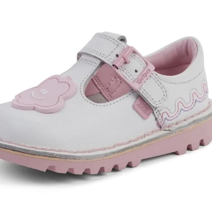 Scarpe T-Bar Wave in pelle per bambina, bianco Scarpe T-Bar Wave in pelle per bambina, bianco
