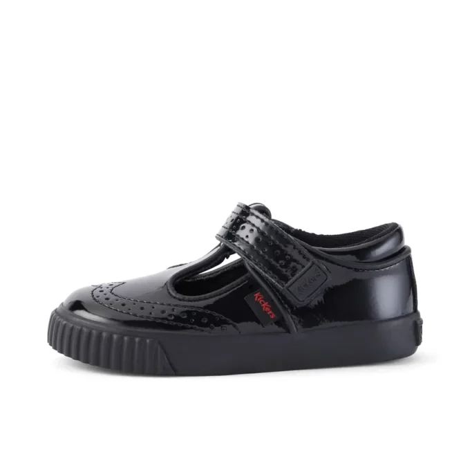 Scarpe Tovni Brogue T-Bar in vernice per bambine, nero Scarpe Tovni Brogue T-Bar in vernice per bambine, nero