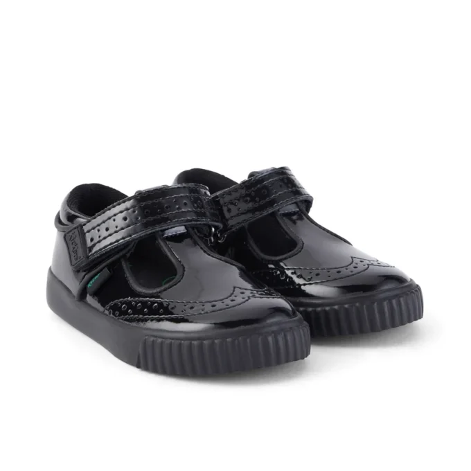 Scarpe Tovni Brogue T-Bar in vernice per bambine, nero Scarpe Tovni Brogue T-Bar in vernice per bambine, nero