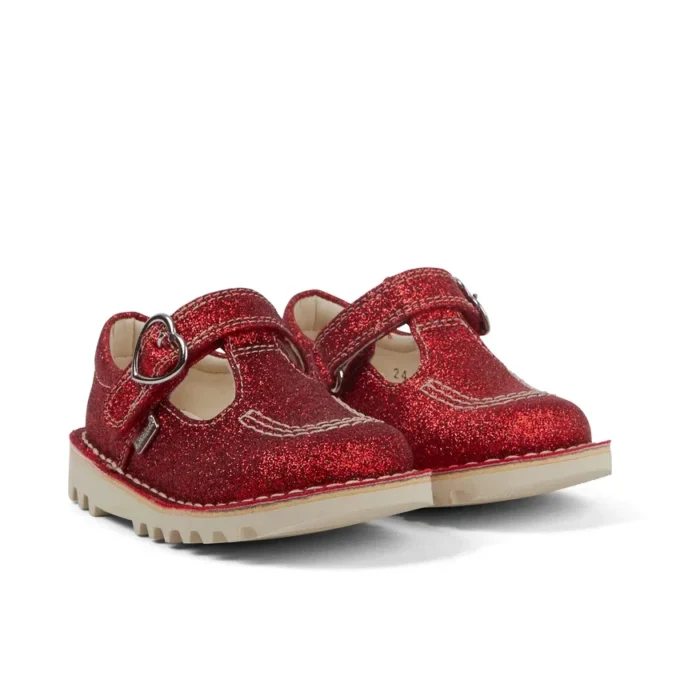 Scarpe unisex Kick T-Bar Glitter per neonati, rosse