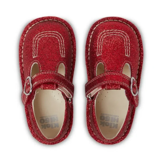Scarpe unisex Kick T-Bar Glitter per neonati, rosse
