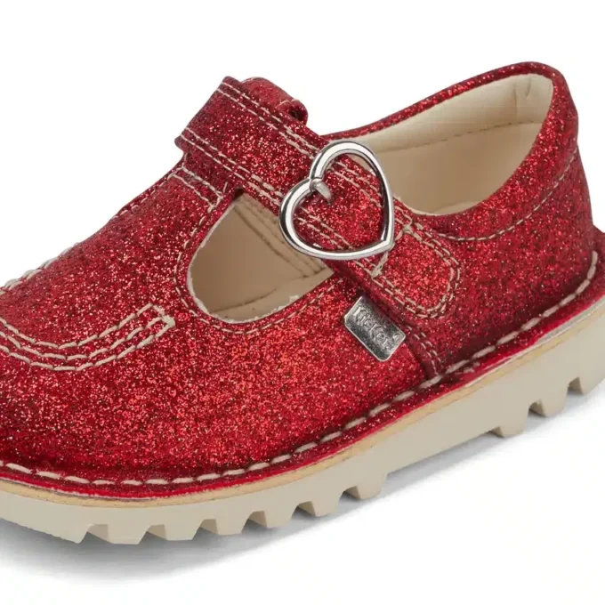 Scarpe unisex Kick T-Bar Glitter per neonati, rosse
