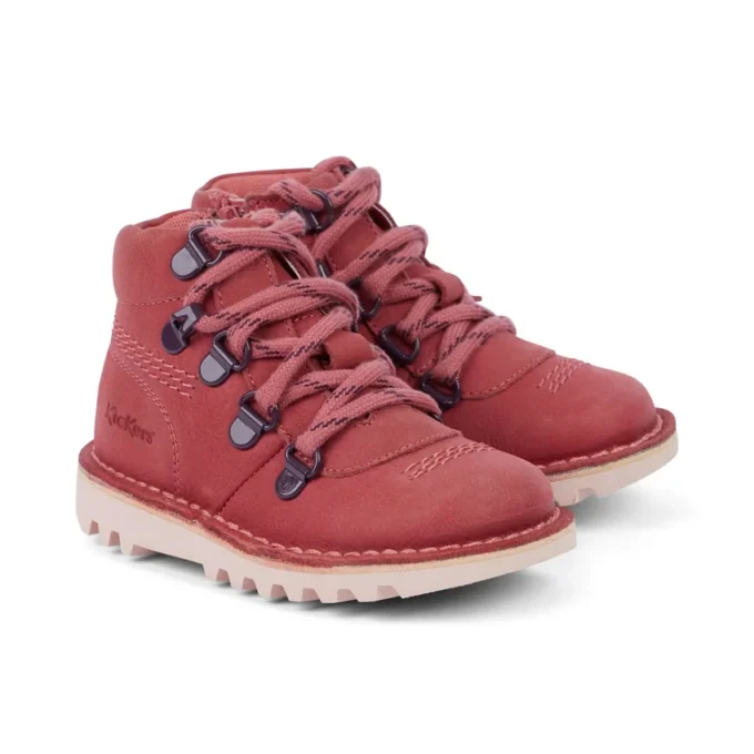 Scarpe unisex per neonati Kick Hi Explore in pelle rosa Scarpe unisex per neonati Kick Hi Explore in pelle rosa