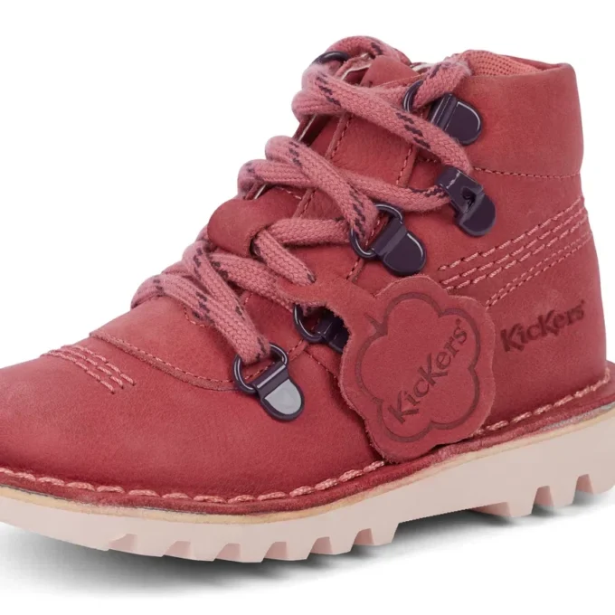 Scarpe unisex per neonati Kick Hi Explore in pelle rosa Scarpe unisex per neonati Kick Hi Explore in pelle rosa