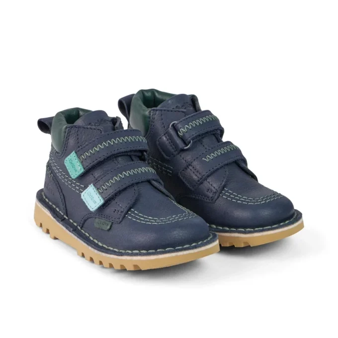 Stivaletti Kick Hi Roll ZigZag in pelle blu navy per neonati Stivaletti Kick Hi Roll ZigZag in pelle blu navy per neonati
