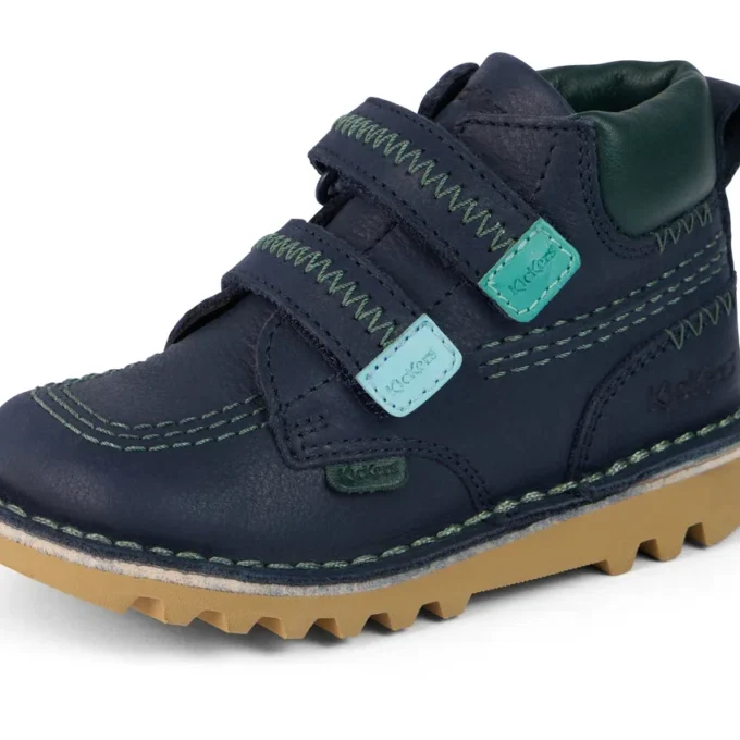 Stivaletti Kick Hi Roll ZigZag in pelle blu navy per neonati Stivaletti Kick Hi Roll ZigZag in pelle blu navy per neonati