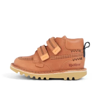 Stivaletti Kick Hi Roll ZigZag in pelle marrone chiaro per neonati