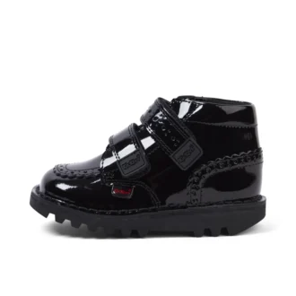 Stivaletti Kick Hi Vel Brogue in vernice nera per neonate