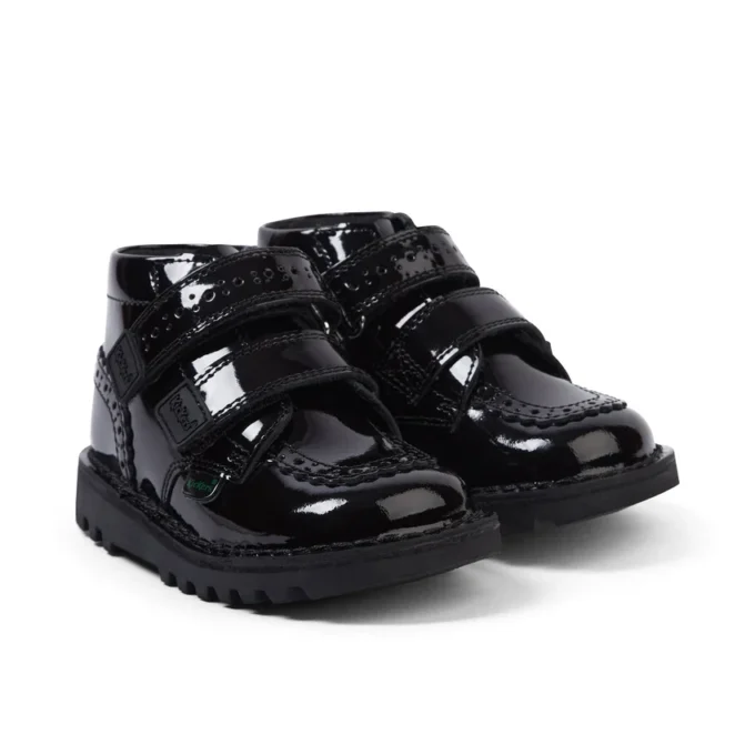 Stivaletti Kick Hi Vel Brogue in vernice nera per neonate Stivaletti Kick Hi Vel Brogue in vernice nera per neonate
