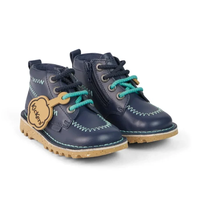 Stivaletti Kick Hi ZigZag in pelle blu navy per neonati Stivaletti Kick Hi ZigZag in pelle blu navy per neonati