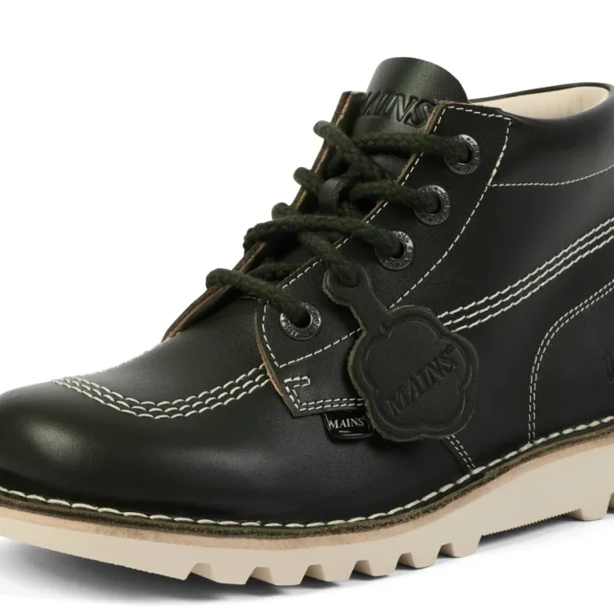 Stivali Kick Hi in pelle martellata Mains verde scuro unisex per adulti Stivali Kick Hi in pelle martellata Mains verde scuro unisex per adulti